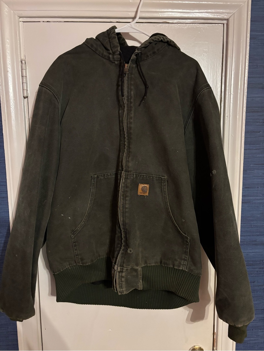 Vintage Carhartt Men's Dark Green Hooded Work Jacket